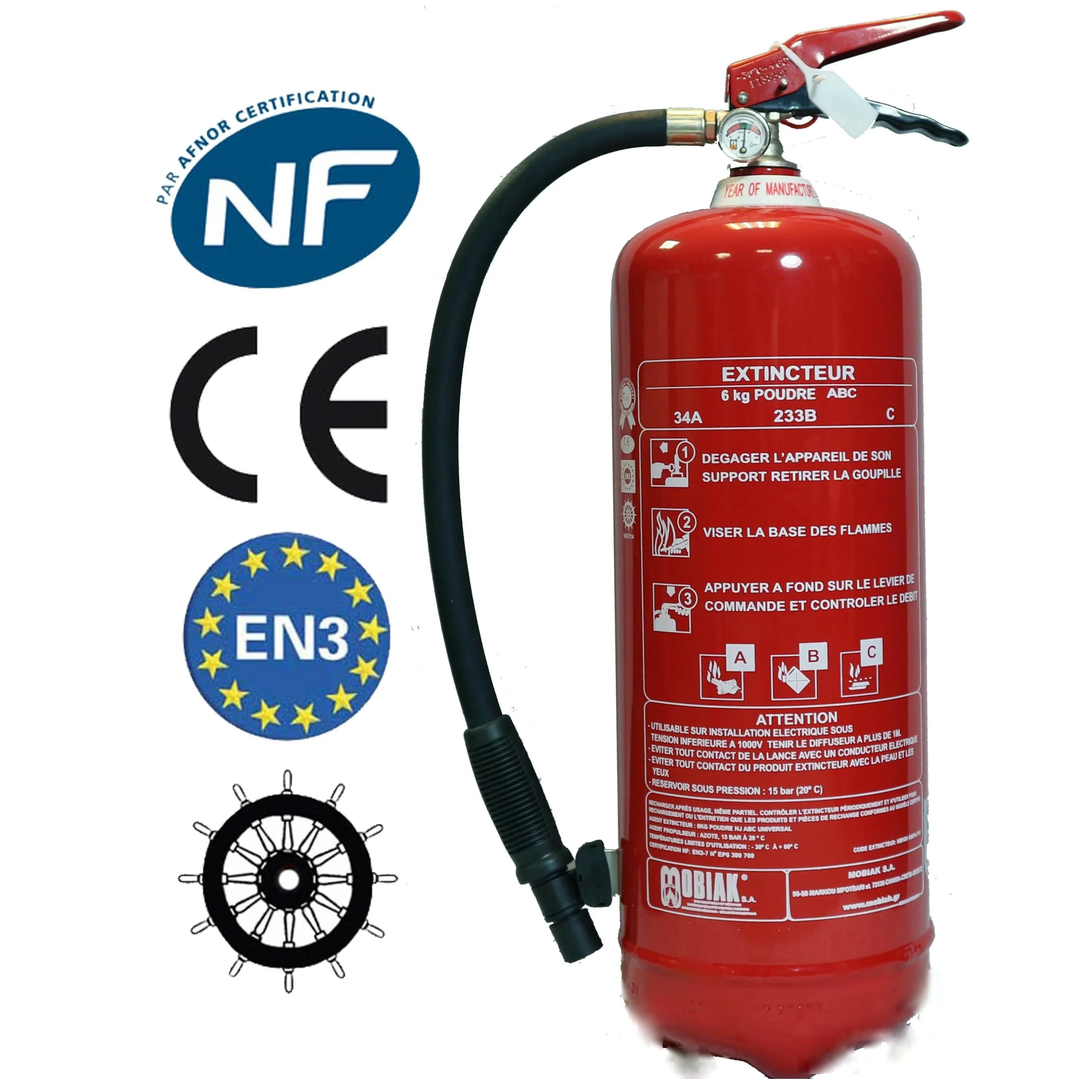 Extincteur 6 kg poudre NF + support fixation + Panneau signalétique — image 1