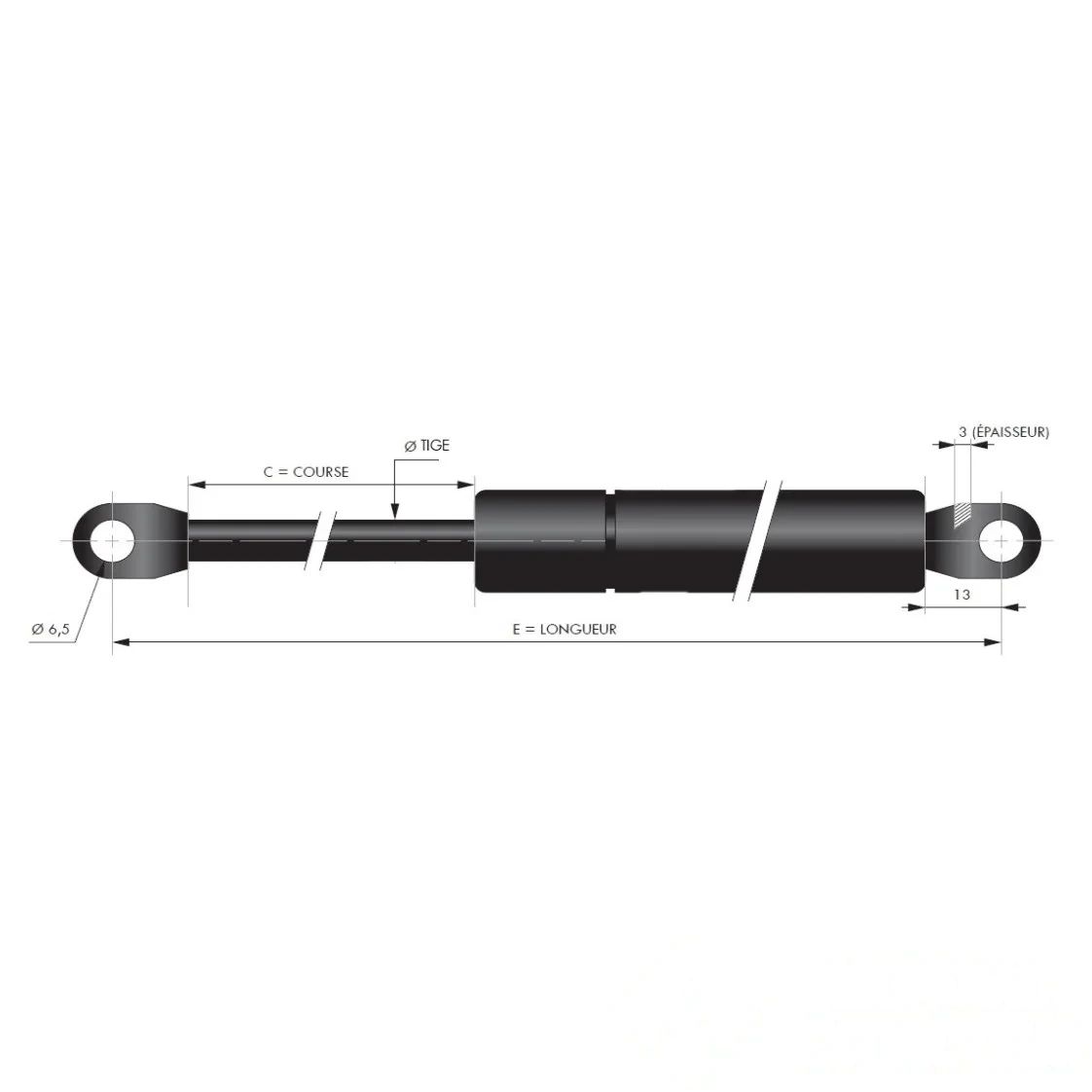Vérin à gaz F100 N - C160 mm — image 1