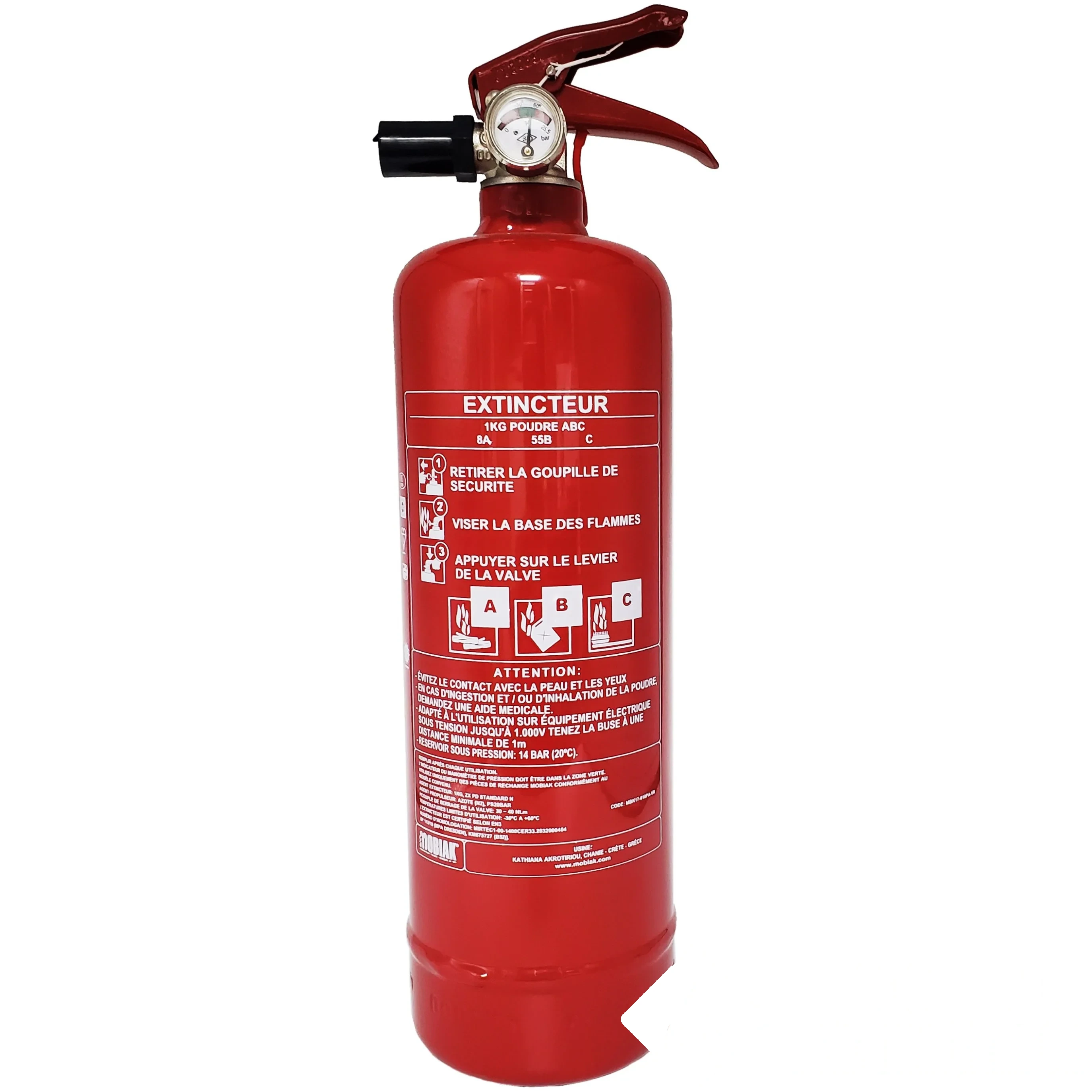 Extincteur à poudre ABC 1 kg - Norme CE - EN3 - MOBIAK — image 1