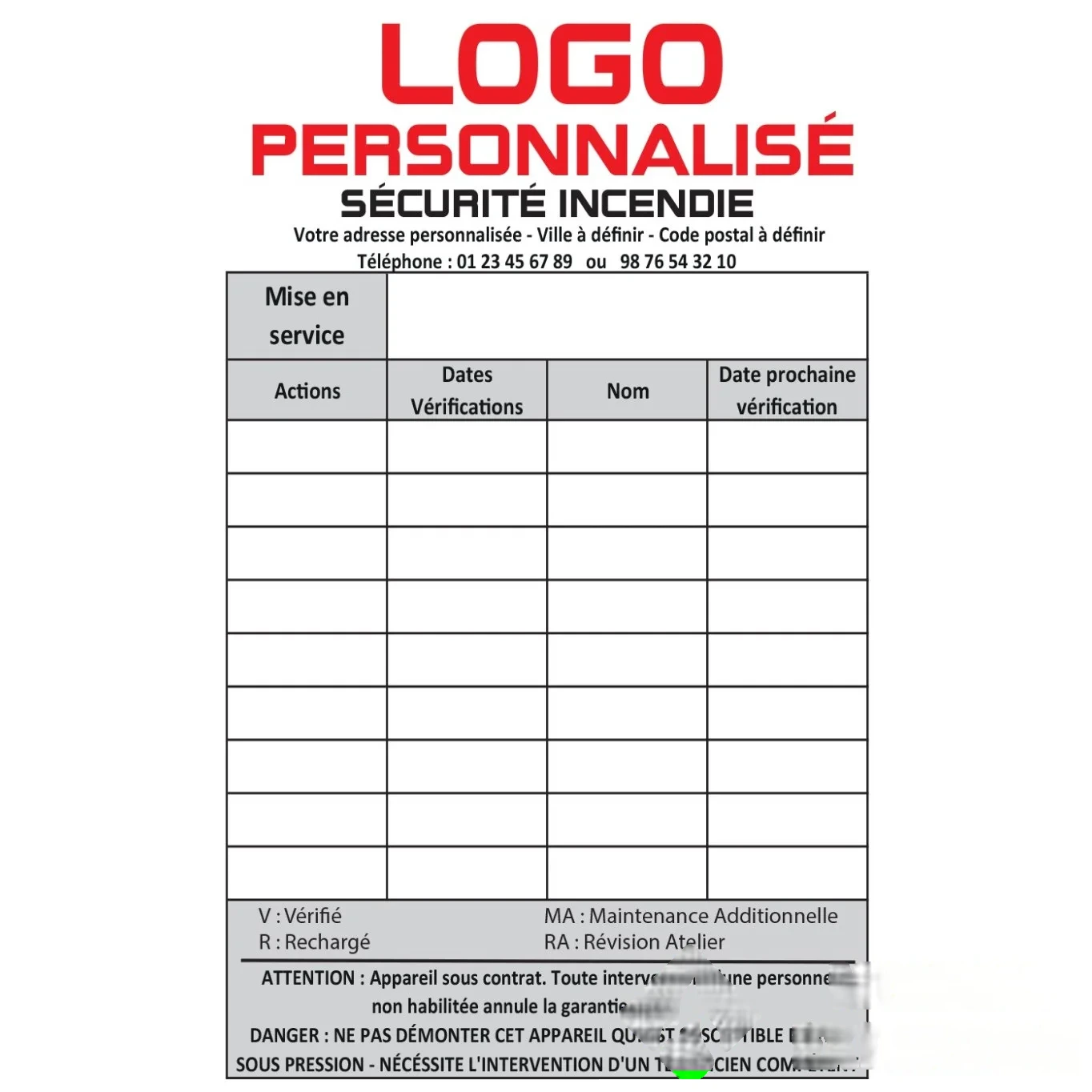 Lot de 1000 Étiquettes de maintenance personnalisées 90 × 120 mm — image 1