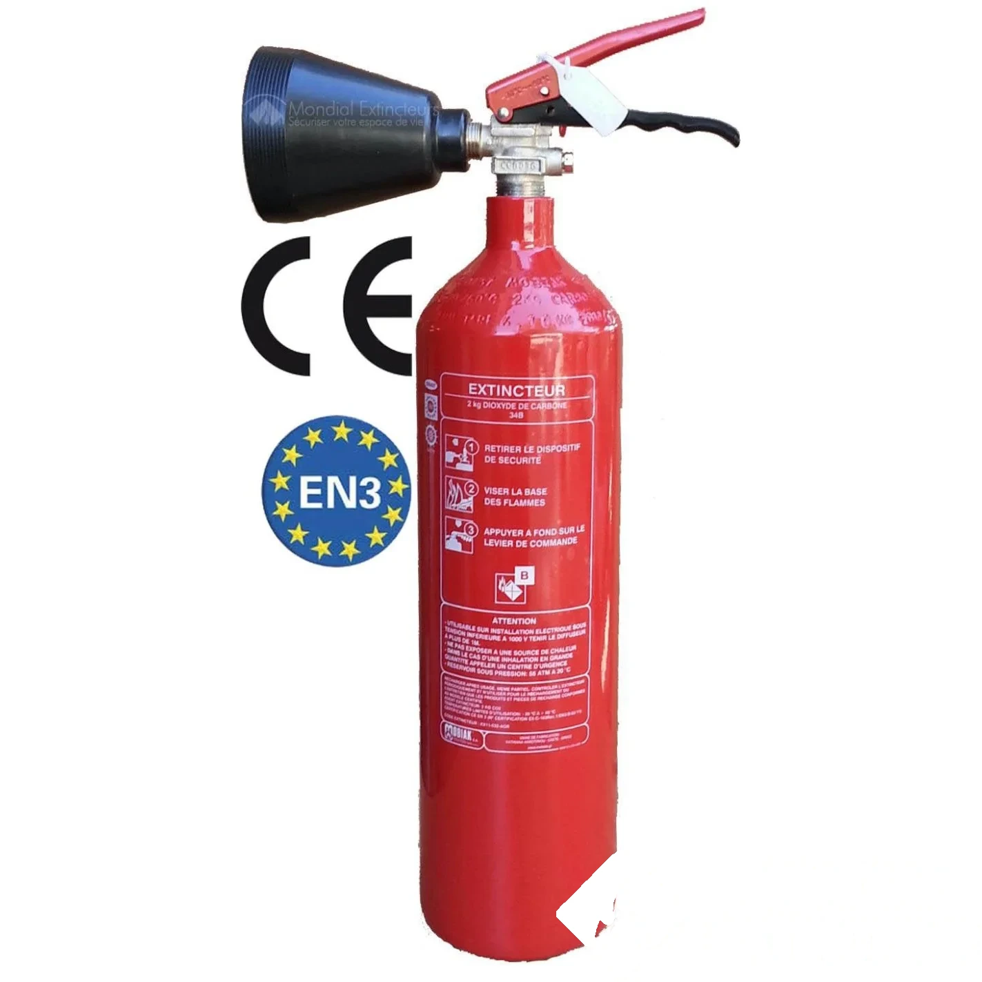 Extincteur CO₂ capacité 2 kg avec support - CE - Marque Mobiak