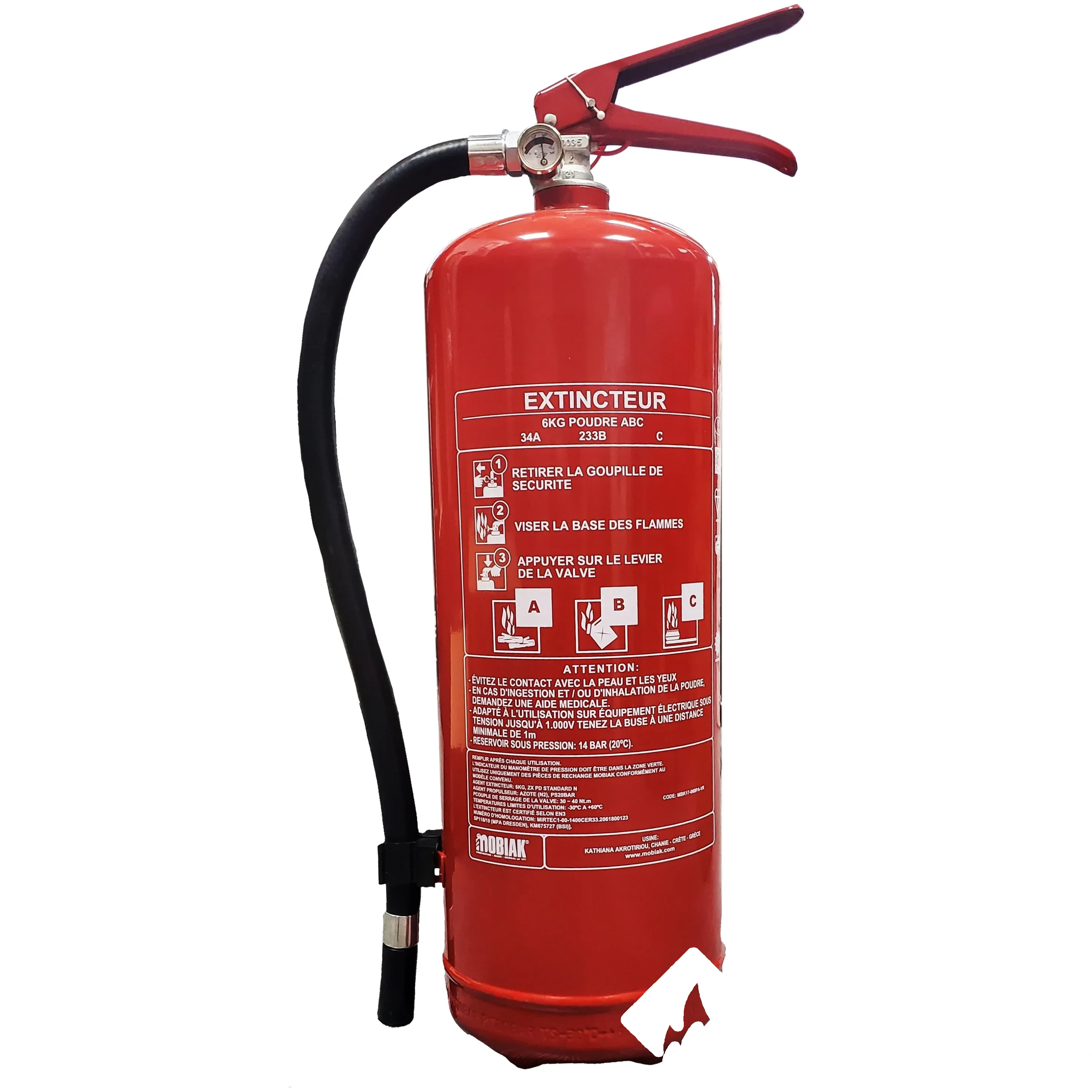 Extincteur à poudre ABC 6 kg - CE - Marque Mobiak — image 1