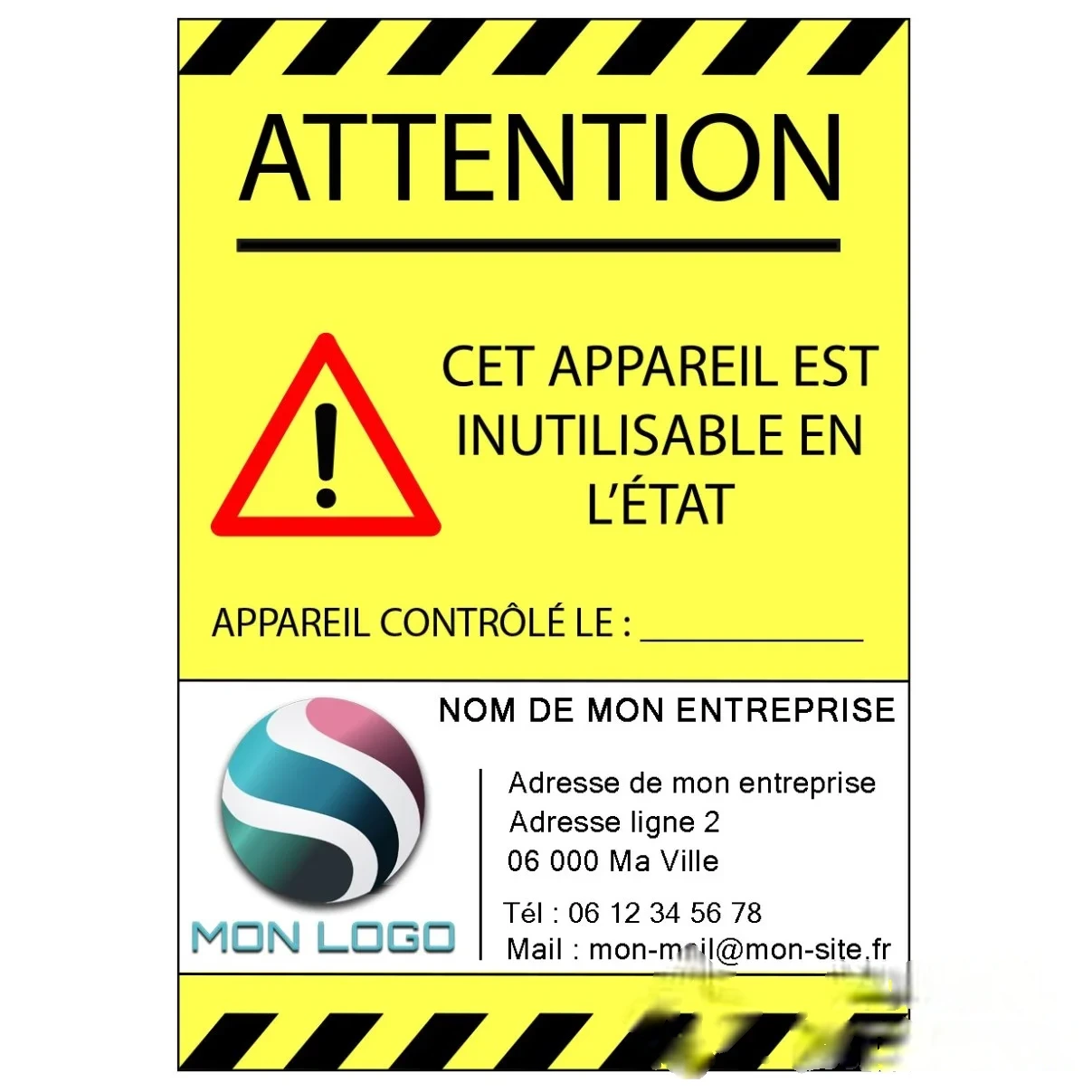 100 étiquettes "APPAREIL INUTILISABLE" personnalisées - Vinyle