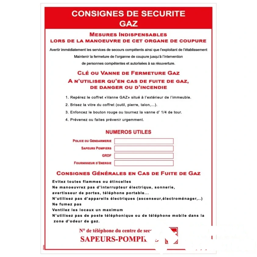 Lot de 50 consignes de sécurité "GAZ" — image 1