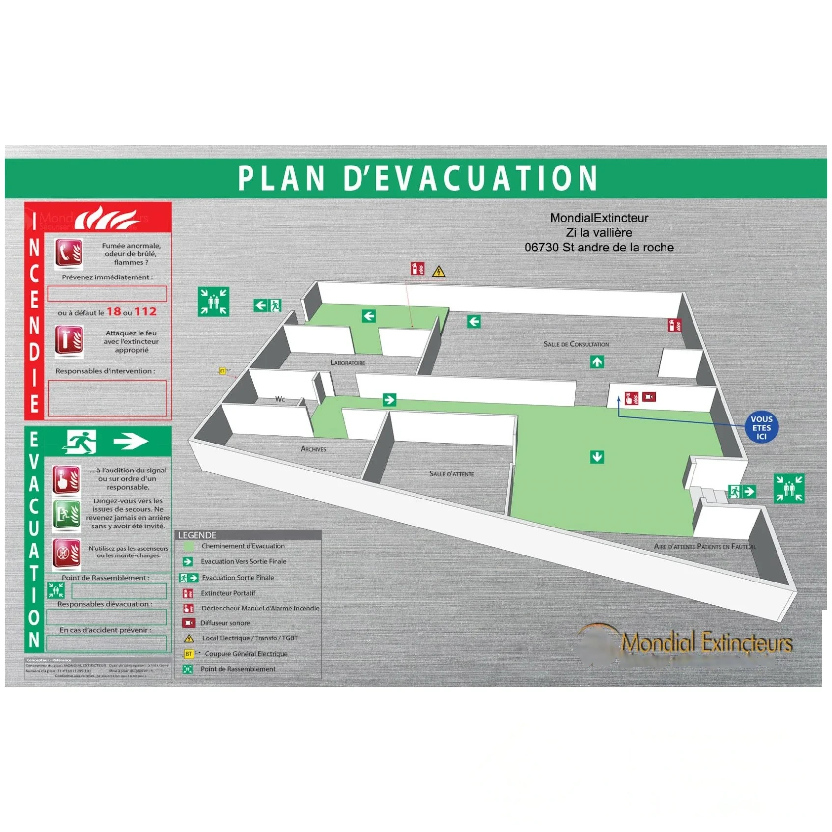 Plan d'évacuation 3D sur Dibond aluminium brossé - Format A3 — image 1