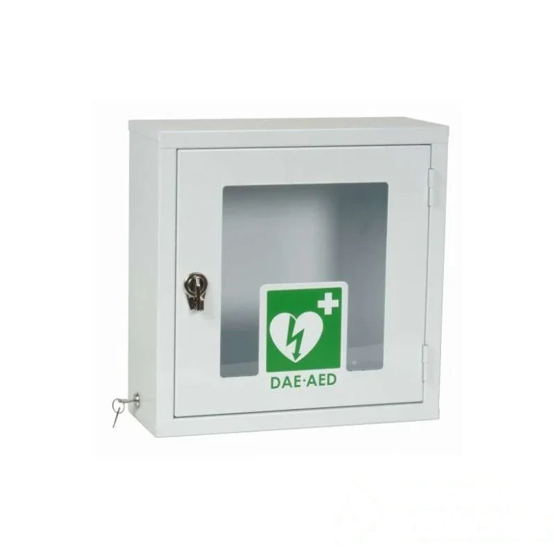 Armoire métallique blanche avec alarme pour défibrillateur