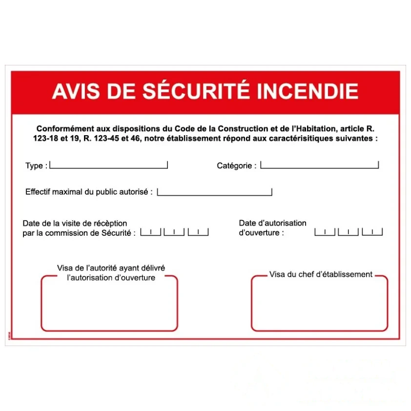 Avis de sécurité incendie - PVC A4