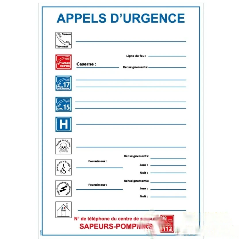 Consigne de sécurité "APPELS D'URGENCE" - Format A4 — image 1