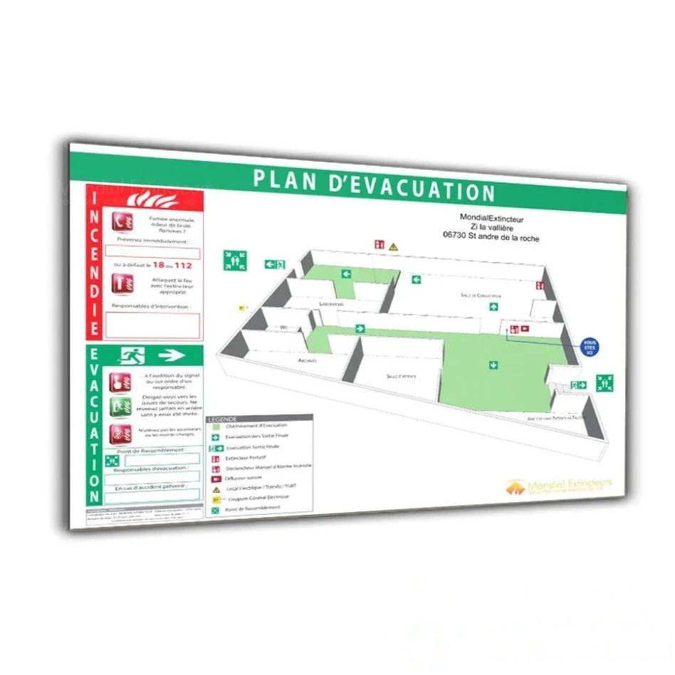 Plan d'évacuation Dibond blanc - effet 3D format A3 — image 1