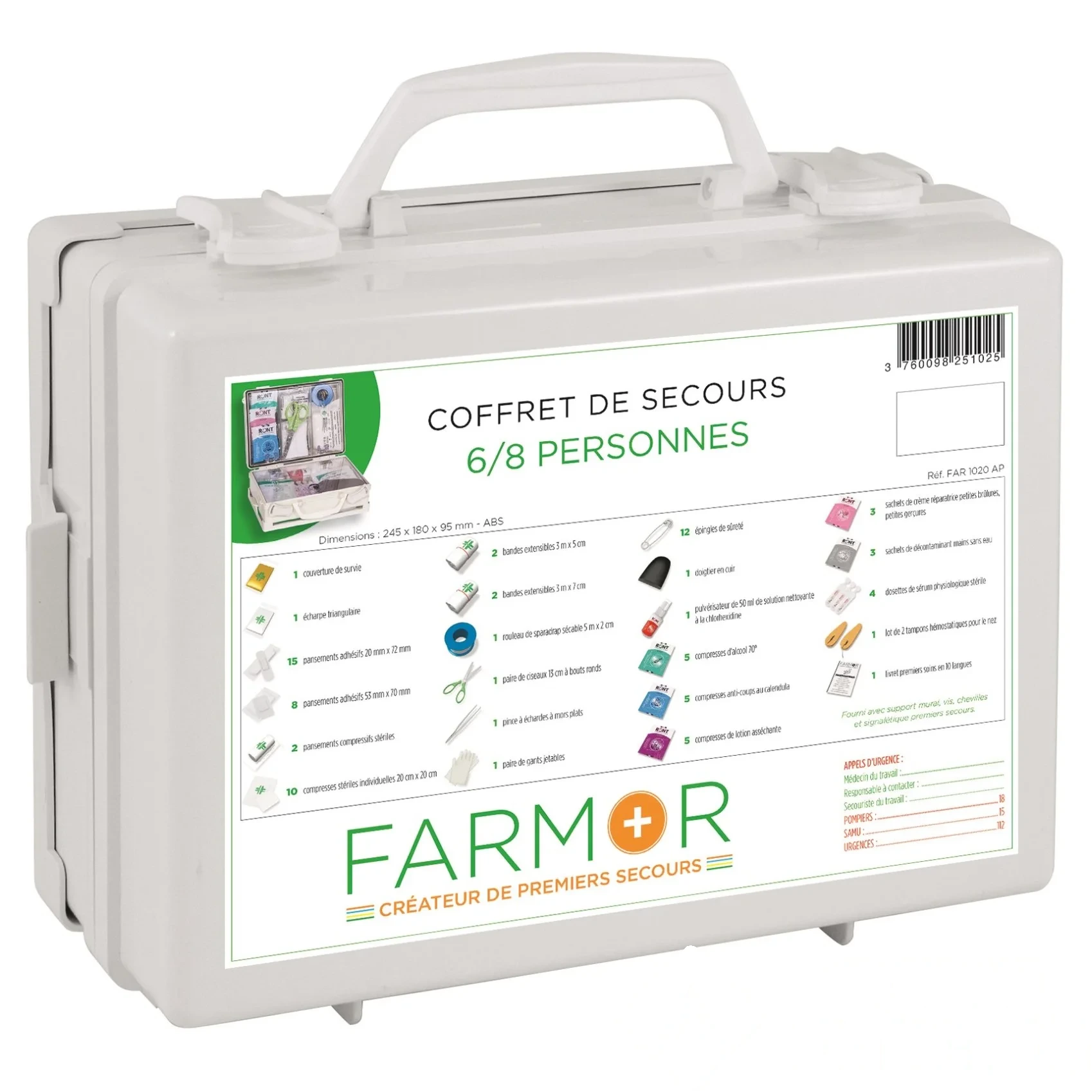 Coffret de secours 6/8 personnes avec poignée et support mural — image 1