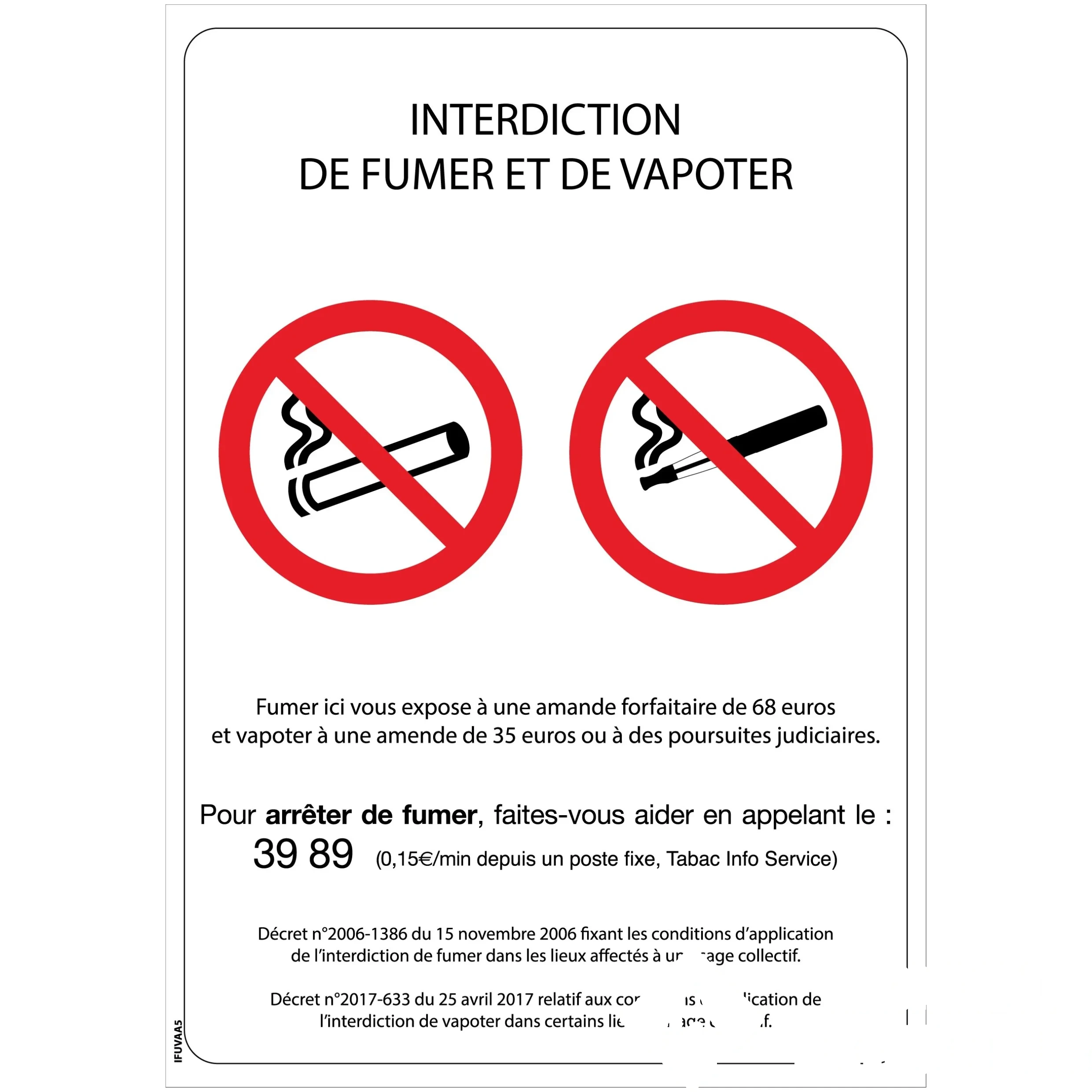 Panneau "Interdiction de fumer et vapoter" - Format A4 — image 1