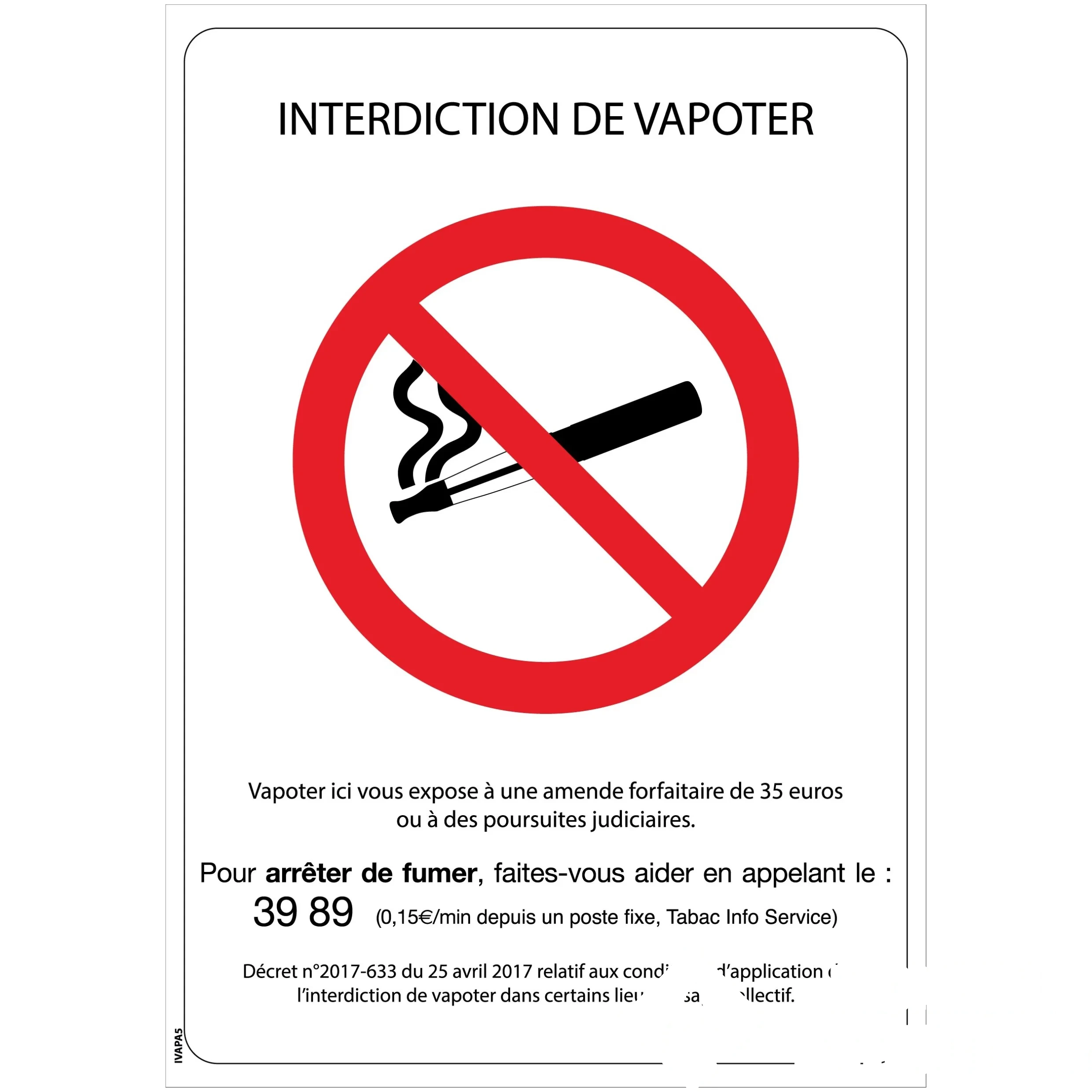 Panneau "Interdiction de vapoter" - PVC A4 — image 1