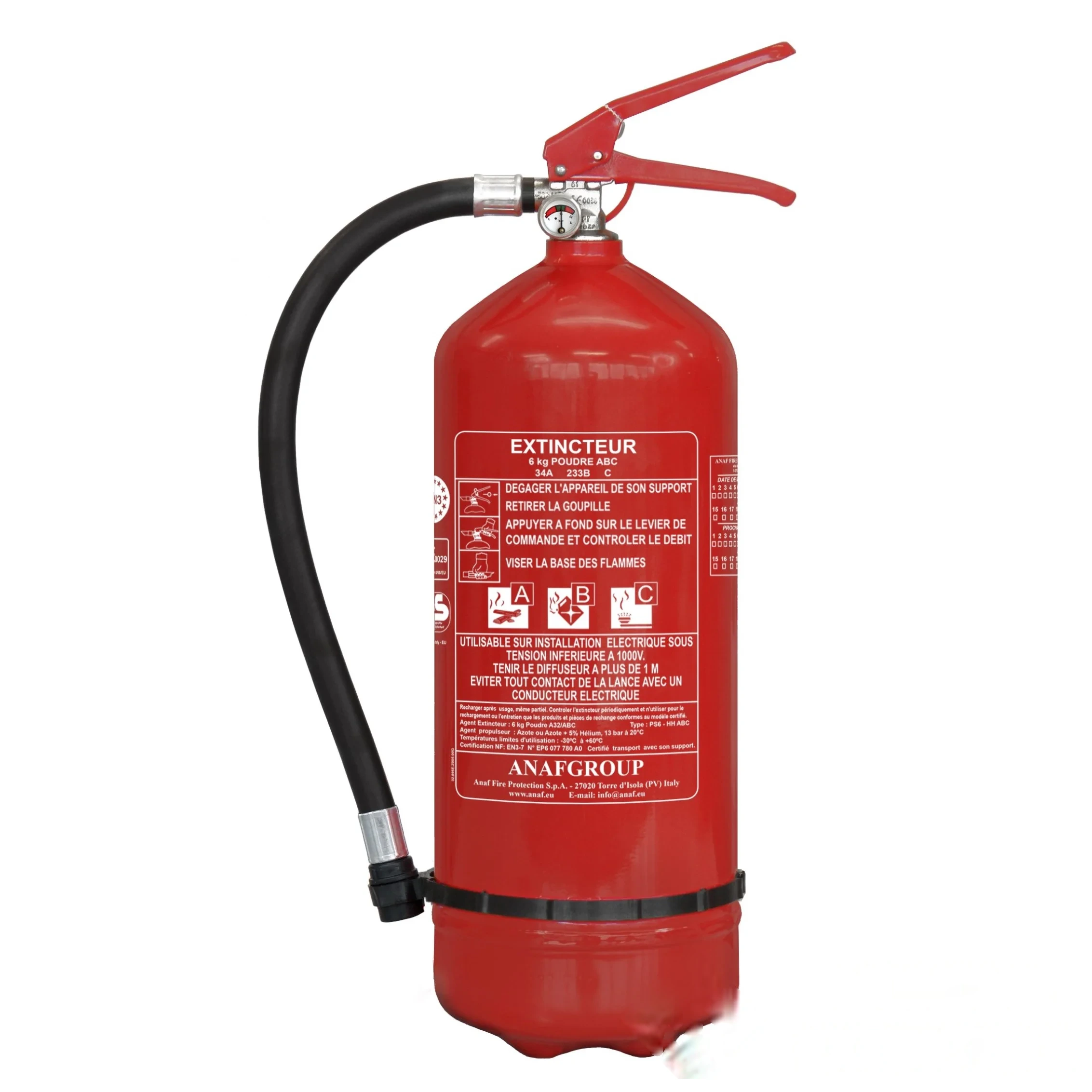 Extincteur 6 kg poudre NF + support fixation ANAF PS6 - HH - Tête acier — image 1