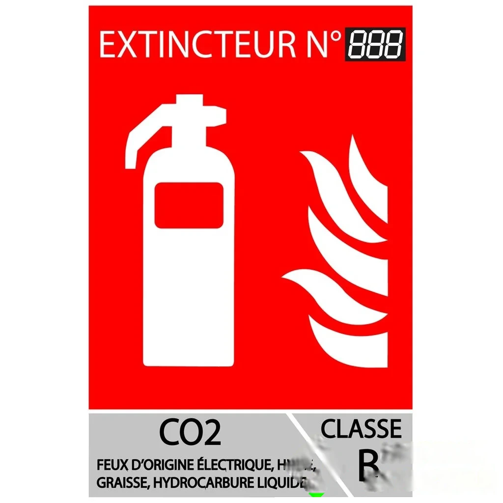 Panneau PVC extincteur CO₂ numérotation facile - 10 × 15 cm - Classe B — image 1
