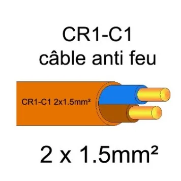 20 m de câble électrique résistant au feu - 2 × 1.5mm2 - CR1 - C1