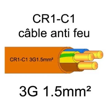 100 m de câble électrique résistant au feu - 3G1.5mm2 - CR1 - C1